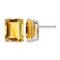 14K White Gold 12x 10mm Emerald-Cut Citrine Stud Post Earrings view 1