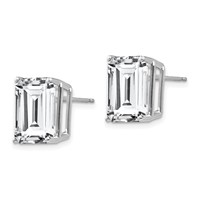 14K White Gold 12x10mm Emerald-Cut Cubic Zirconia Stud Post Earrings view 2