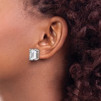 14K White Gold 12x10mm Emerald-Cut Cubic Zirconia Stud Post Earrings view 3