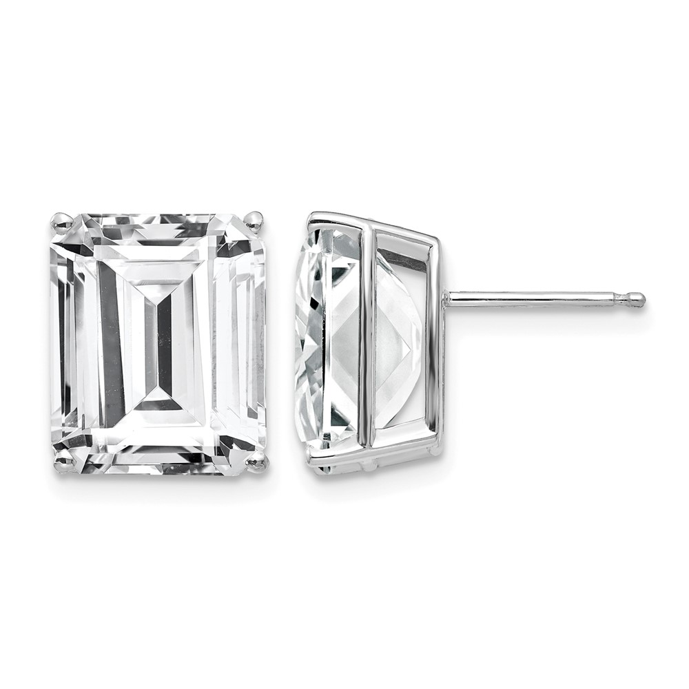 14K White Gold 12x10mm Emerald-Cut Cubic Zirconia Stud Post Earrings