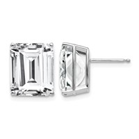 14K White Gold 12x10mm Emerald-Cut Cubic Zirconia Stud Post Earrings view 1