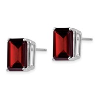 14K White Gold 12x10mm Emerald-cut Garnet Post Earrings view 2