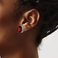 14K White Gold 12x10mm Emerald-cut Garnet Post Earrings view 3