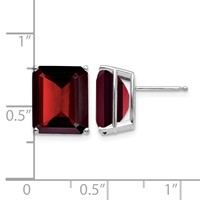 14K White Gold 12x10mm Emerald-cut Garnet Post Earrings view 4