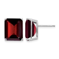 14K White Gold 12x10mm Emerald-cut Garnet Post Earrings view 1