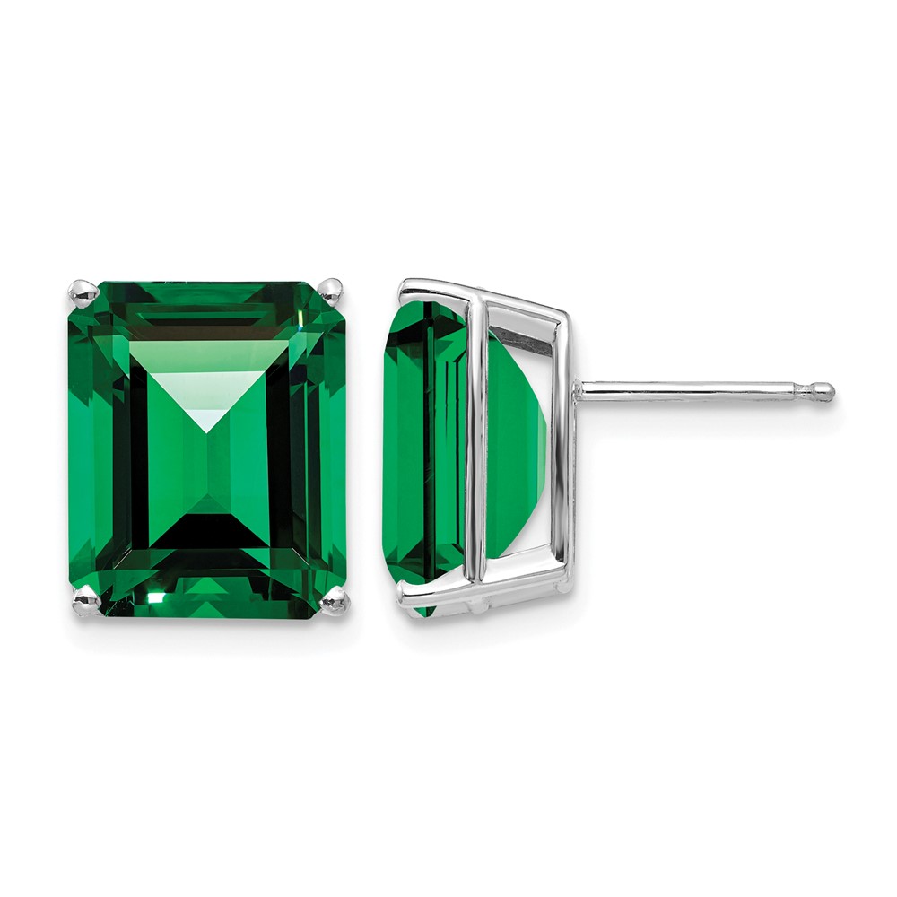 14K White Gold 12x 10mm Emerald-cut Mount St. Helens Stud Post Earrings