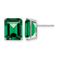 14K White Gold 12x 10mm Emerald-cut Mount St. Helens Stud Post Earrings view 1