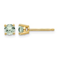 14K 4mm Yellow Gold Round Green Quartz Post Earrings view 1