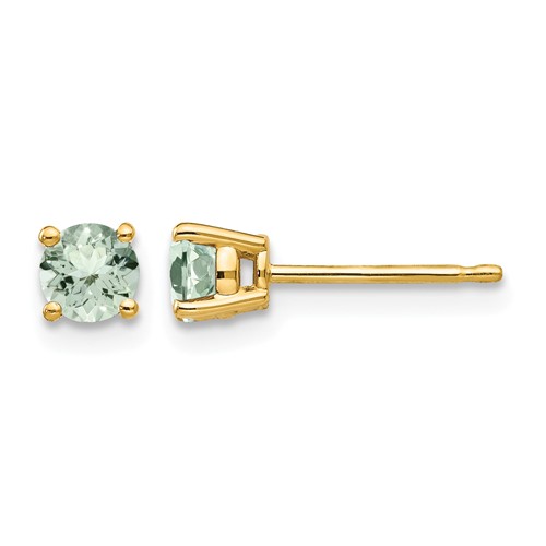 14K 4mm Yellow Gold Round Green Quartz Post Earrings