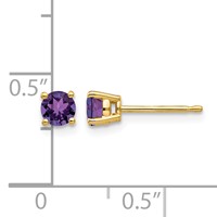 14K 4mm Yellow Gold Round Amethyst Post Earrings view 4