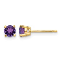 14K 4mm Yellow Gold Round Amethyst Post Earrings view 1
