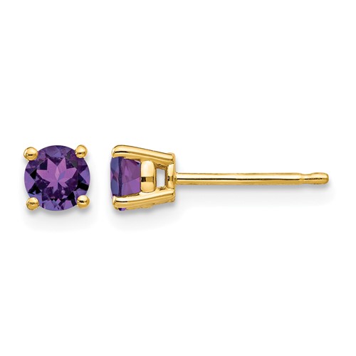 14K 4mm Yellow Gold Round Amethyst Post Earrings
