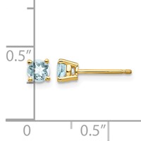 14K 4mm Yellow Gold Round Aquamarine Post Earrings view 4