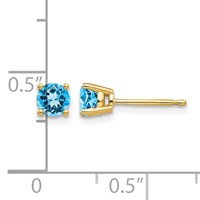 14K 4mm Yellow Gold Round Blue Topaz Post Earrings view 4
