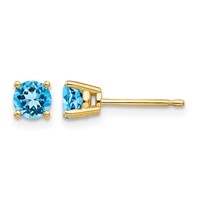 14K 4mm Yellow Gold Round Blue Topaz Post Earrings view 1