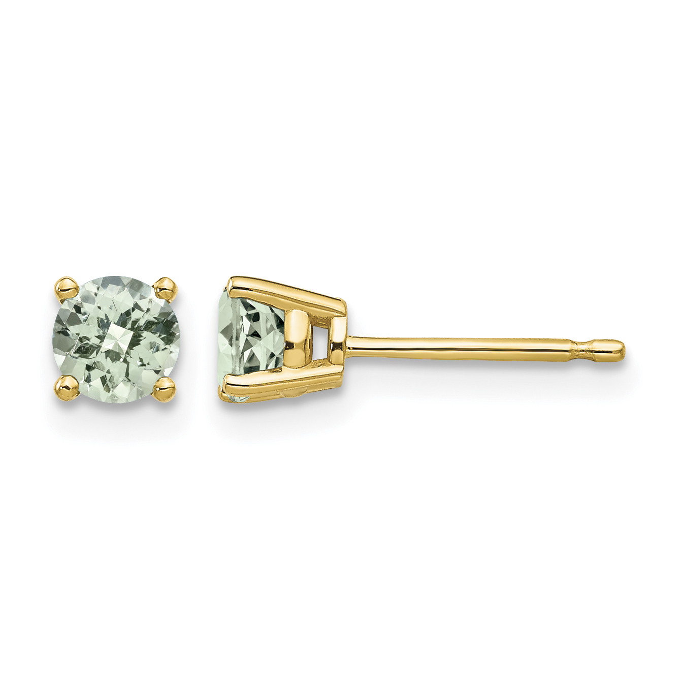 14k 4mm Round Checker-Cut Green Quartz Earrings (XE71CG)