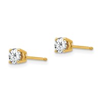 14K 4mm Yellow Gold Round Cubic Zirconia Post Earrings view 2