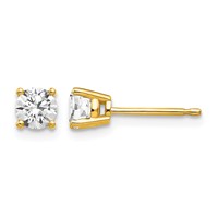 14K 4mm Yellow Gold Round Cubic Zirconia Post Earrings view 1