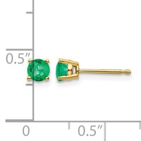 14K 4mm Yellow Gold Round Emerald Post Earrings view 4