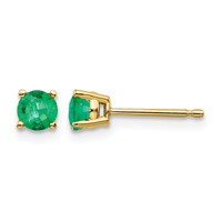 14K 4mm Yellow Gold Round Emerald Post Earrings view 1