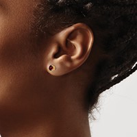 14K 4mm Round Garnet Post Earrings view 3