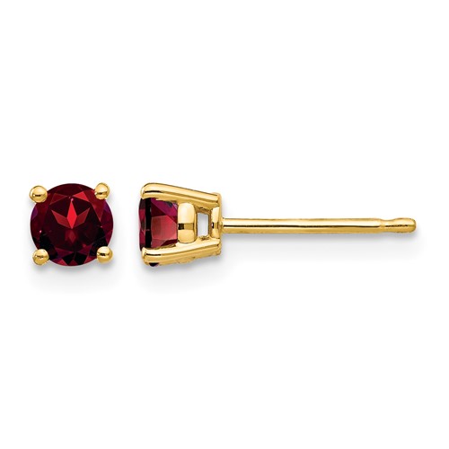 14K 4mm Yellow Gold Round Garnet Post Earrings