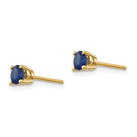 14K 4mm Yellow Gold Round Sapphire Post Earrings view 2