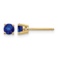 14K 4mm Yellow Gold Round Sapphire Post Earrings view 1