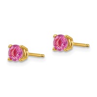 14K 4mm Round Pink Sapphire Post Earrings view 2