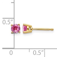 14K 4mm Round Pink Sapphire Post Earrings view 4