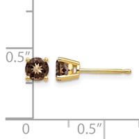 14K 4mm Yellow Gold Round Smoky Quartz Post Earrings view 4