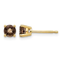 14K 4mm Yellow Gold Round Smoky Quartz Post Earrings view 1