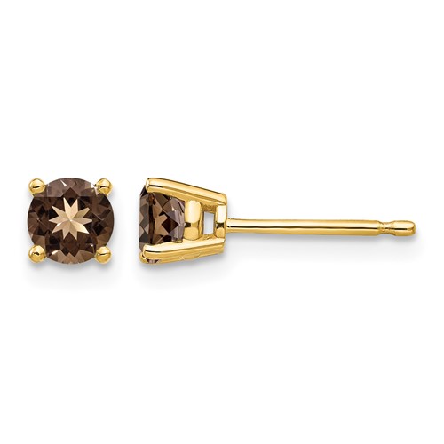 14K 4mm Yellow Gold Round Smoky Quartz Post Earrings