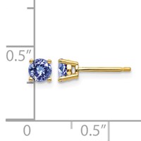 14K 4mm Yellow Gold Round Tanzanite Post Earrings view 4