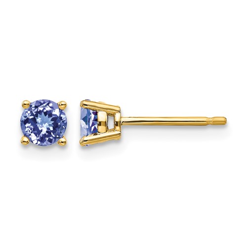 14K 4mm Yellow Gold Round Tanzanite Post Earrings