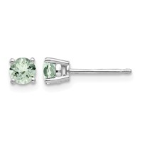 14K White Gold 4mm Round Green Quartz Post Earrings view 1