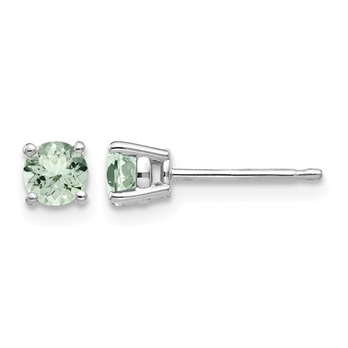 14K White Gold 4mm Round Green Quartz Post Earrings