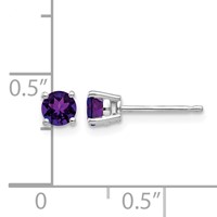 14K White Gold 4mm Round Amethyst Post Earrings view 4