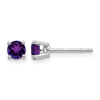 14K White Gold 4mm Round Amethyst Post Earrings view 1