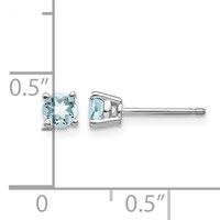 14K White Gold 4mm Round Aquamarine Post Earrings view 4