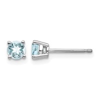 14K White Gold 4mm Round Aquamarine Post Earrings view 1