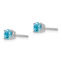 14K White Gold 4mm Round Blue Topaz Post Earrings view 2