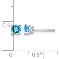 14K White Gold 4mm Round Blue Topaz Post Earrings view 4