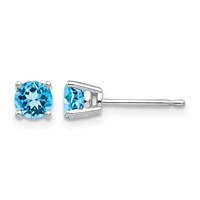14K White Gold 4mm Round Blue Topaz Post Earrings view 1