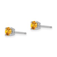 14K White Gold 4mm Round Citrine Post Earrings view 2