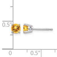 14K White Gold 4mm Round Citrine Post Earrings view 4