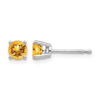 14K White Gold 4mm Round Citrine Post Earrings view 1