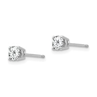 14K White Gold 4mm Round Cubic Zirconia Post Earrings view 2