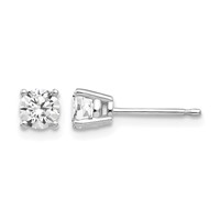 14K White Gold 4mm Round Cubic Zirconia Post Earrings view 1