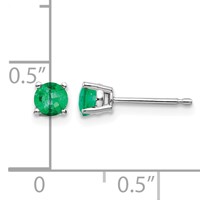 14K White Gold 4mm Round Emerald Post Earrings view 4